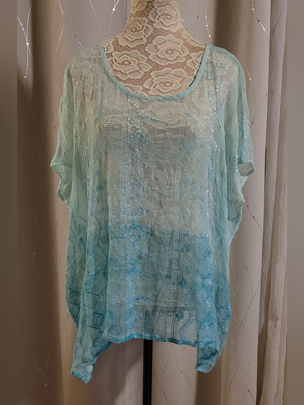 Gypsy 05 100% Silk Embroidered Ombre Kaftan Top Size S